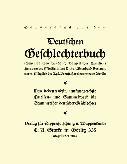 Sonderdruck aus dem Deutschen Geschlechterbuch von 1936